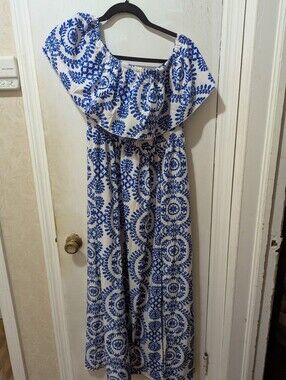 Shein Large Blue and White Off-Shoulder Maxi Dress